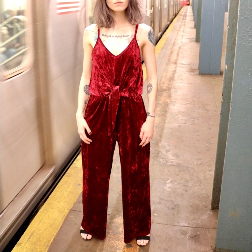 Red velvet jumpsuit
